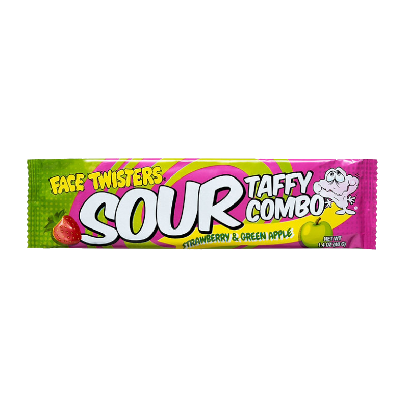 Face Twisters Sour Taffy Combo Bar - Strawberry & Green Apple - 40g